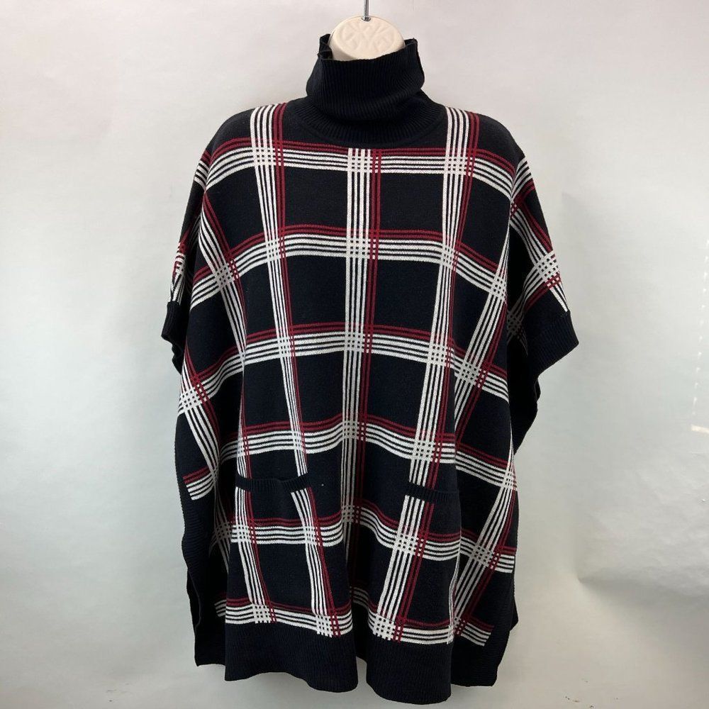 Jones New York Turtleneck Poncho In Black Cayenne Ivory Womens S/M NWT - Picture 2 of 7